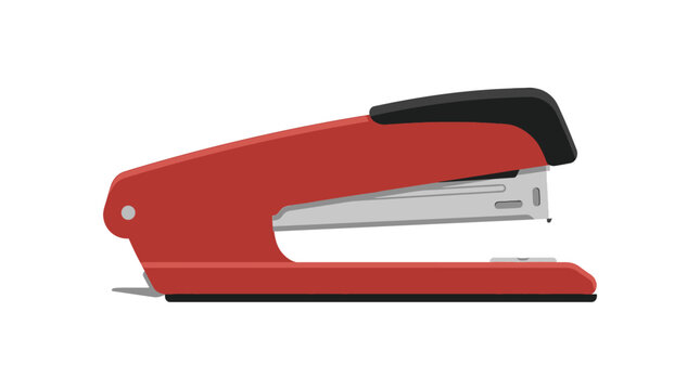 Red stapler, office supplies, stationery, metal stapler isolated on White Background