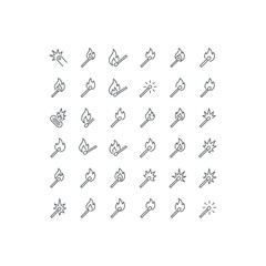 Obraz premium Fire Match Icons Set: Ignition, Flame, Spark - Vector Illustration