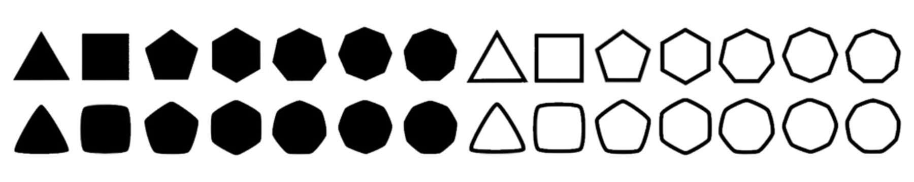Set of Geometric Shapes with Sharp and Rounded Corners
