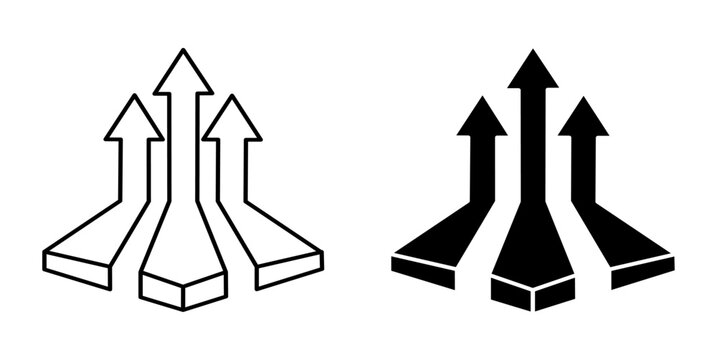 three rising 3d arrows icon, growth target merging or up trend concept vector