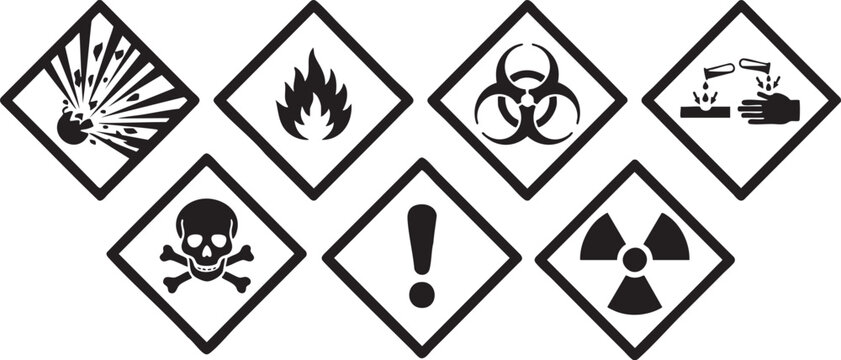 Hazard symbols collection explosive flammable toxic corrosive health hazard radioactive materials pictograms