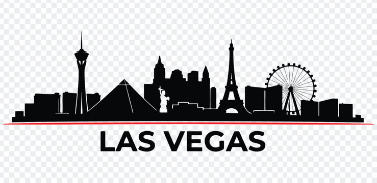 Las vegas skyline silhouette with famous landmarks and buildings