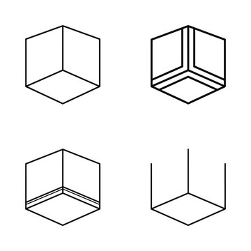 Geometric Cube Line Art Set: Isometric Views, Wireframe, and Abstract Forms