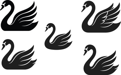 Fototapeta premium Swan Silhouettes Collection Black And White Graphic Design Silhouette