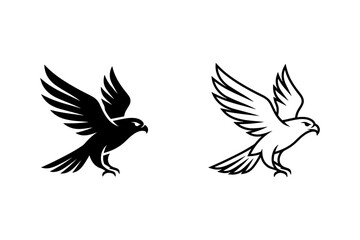 Fototapeta premium Stylized falcon in flight, presented in both silhouette and outline forms