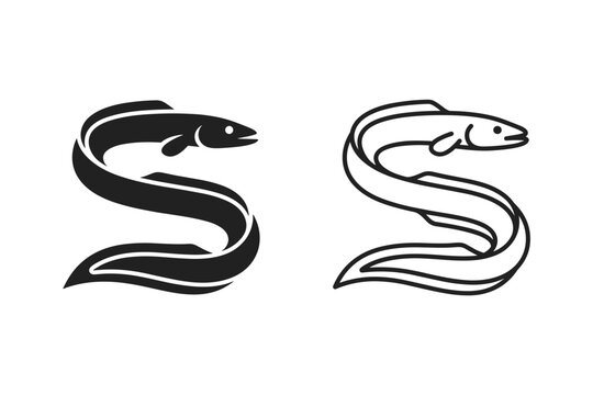 Stylized eel icon in silhouette and outline forms on a white background