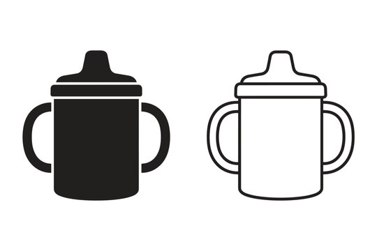 Simple icons of sippy cups, one solid black and one outlined white