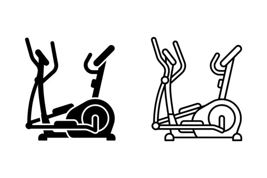 Two distinct styles of elliptical cross trainer icons, one solid black and one outlined