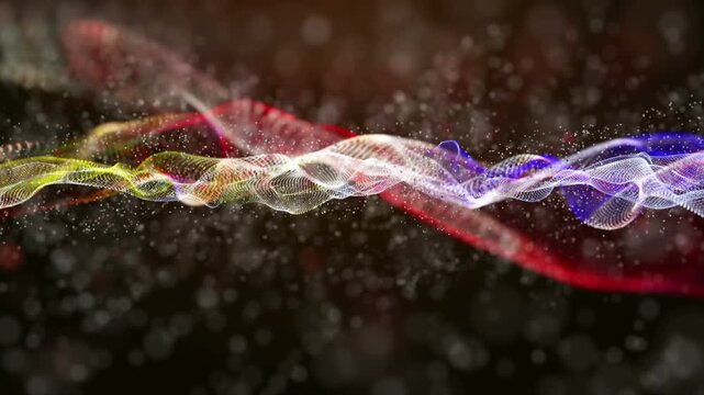 Fantastic video animation with particle wave object in slow motion, 4096x2304 loop 4K