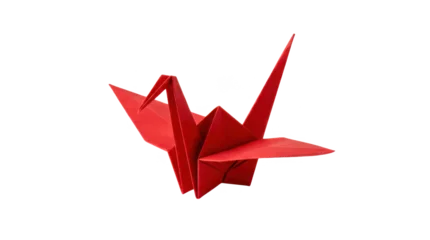 Fotobehang Kraanvogels Red paper origami crane bird craft isolated on transparent background  © Designer