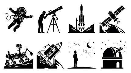 Obraz premium Space Exploration Astronomy and Universe Discovery Icon Set