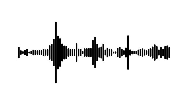 Black audio waveform animation, clean sound wave spectrum loop, minimalist digital frequency equalizer for music production, Music equalizer display 4k, audio spectrum animation on white background.