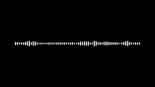 Minimalist white line audio waveform on black background, digital sound spectrum animation, Sound wave animated audio waveform spectrum animation, digital music frequency wave, 4k loop animation
