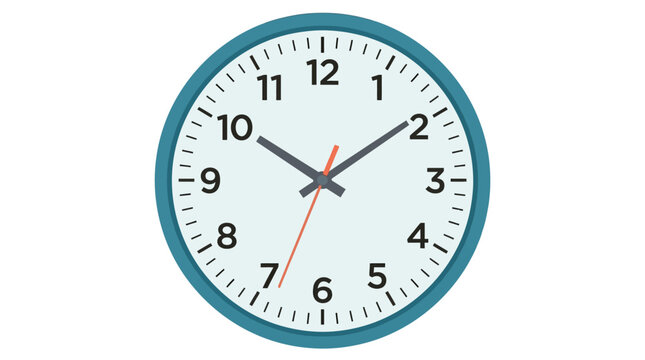 Analog clock face, round clock, white background, blue border, black numbers isolated on White Background