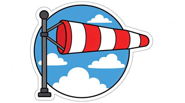 Red and white windsock on pole.