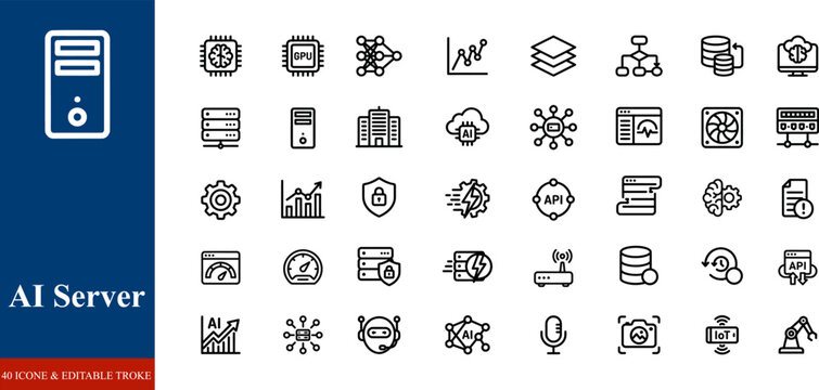 Ai server icon set for artificial intelligence and machine learning applications