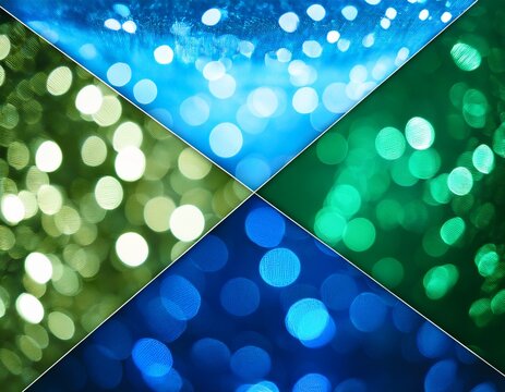 split screen dividing abstract blue and green bokeh effect background with diagonal line showing contrast and transition