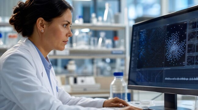 Scientist analyzing data on computer screen