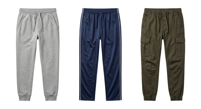 Men casual pants sweatpants track pants cargo pants, isolated on transparent background