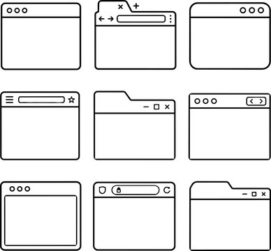 Hand drawn browser window and app interface frame set