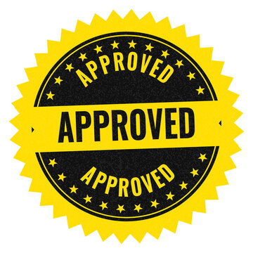 Yellow and black approved stamp badge