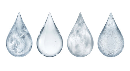 Obraz premium Water droplets with ice bubbles smoke and condensation, isolated on transparent background