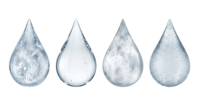 Water droplets with ice bubbles smoke and condensation, isolated on transparent background