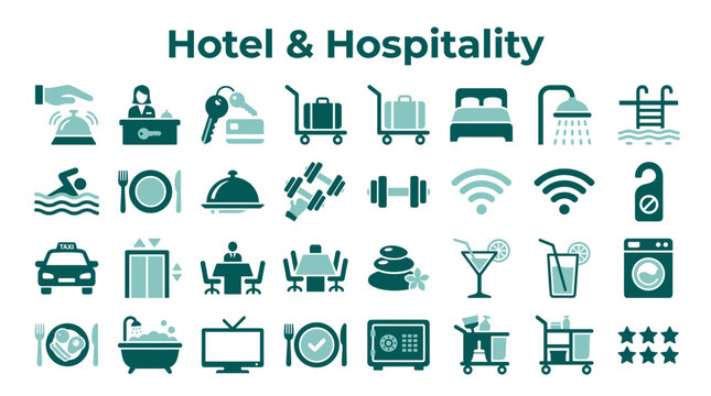 Hotel hospitality icons set for travel tourism and accommodation services concept