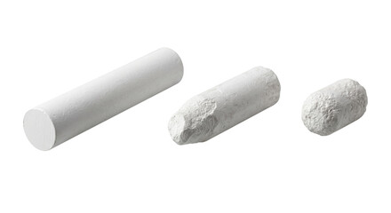 White chalk sticks showing wear and usage progression, isolated on transparent background © PNG Lab