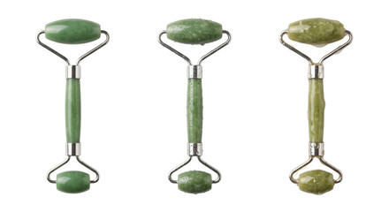 Jade facial rollers showing dry and wet texture, isolated on transparent background © PNG Lab