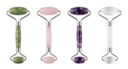 Facial massage rollers in jade quartz and amethyst, isolated on transparent background © PNG Lab