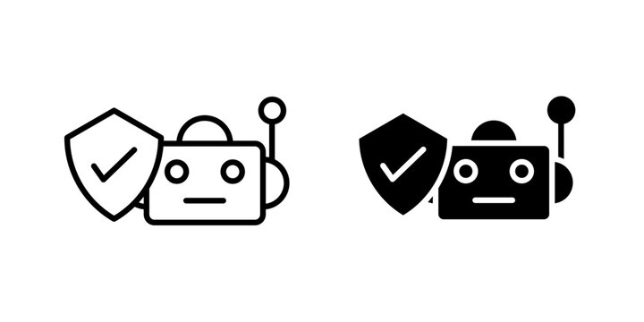 Robot Security Icon for automated cybersecurity monitoring threat detection nd protection services use in UI UX websites apps and systems Vector illustration with stroke and fill on a white background
