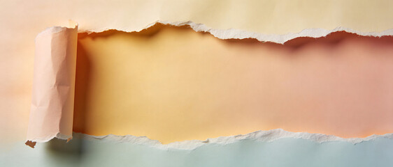 Fototapeta premium Soft pastel paper torn to reveal a gradient background with copy space