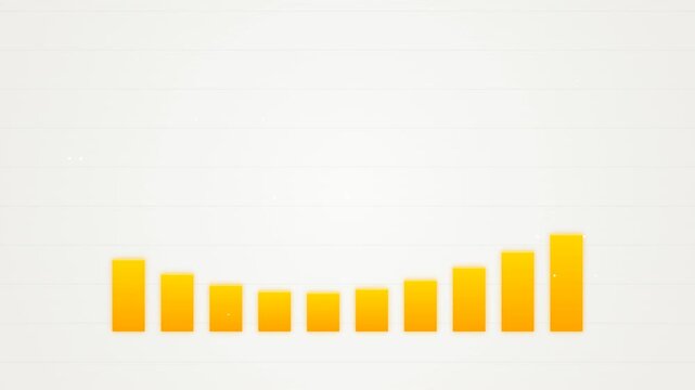 Animated bar chart displaying data trends decreasing, then increasing, then decreasing again, on a clean background.