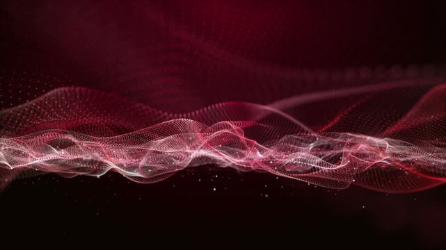 Futuristic video animation with wave object and glitter particles in slow motion, 4096x2304 loop 4K