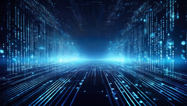 futuristic digital data matrix background with binary code abstract technology concept in blue tones