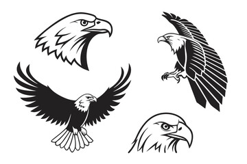 Naklejka premium Three stylized eagles flying and perched illustration