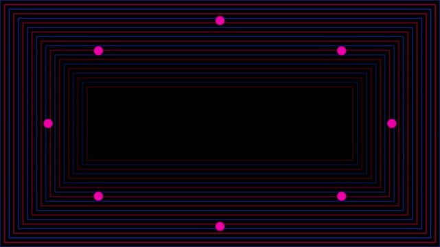 Abstract neon rectangular tunnel background, with floating pink, particles, dynamic motion, loop geometric