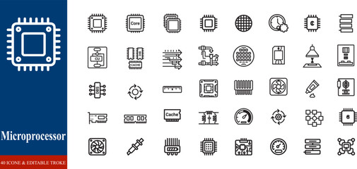 Microprocessor icon set vector graphics for technology computing and engineering applications © mst
