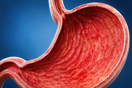 Inflamed Stomach Lining with Gastritis Medical Illustration