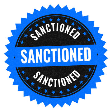 Blue and black sanctioned stamp seal label icon