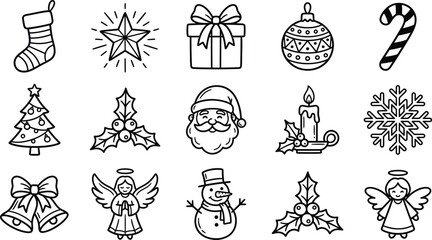 Fototapeta premium Christmas themed Line Icons Set On White Background