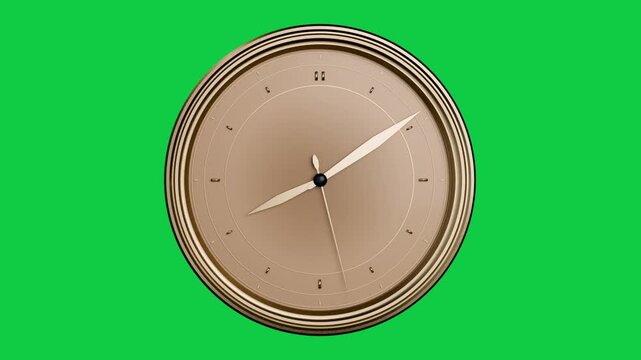 Zooming in clock scaling, second hand sweeping, minute and hour moving, showing time, transparent