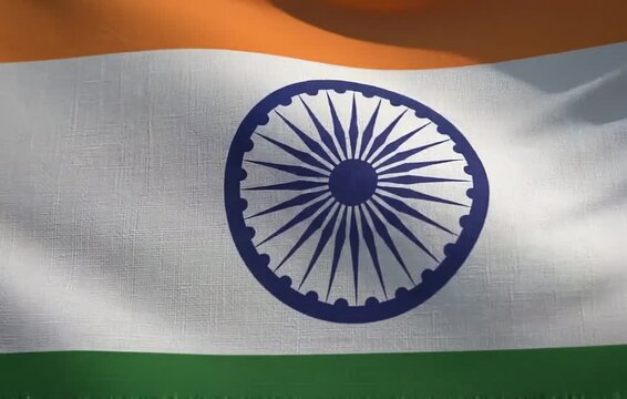 Indian National Flag Waving in the Wind with Vibrant Colors and Ashoka Chakra Symbol