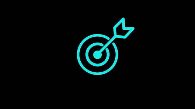 Hit a target or goal with an arrow simple loop animation on white background. Aim target with arrow sign. Archery, darts or goal strategy.4k motion video.