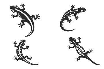 Obraz premium Four black and white lizard vector icons