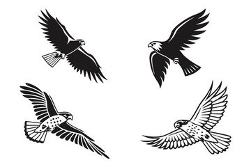 Fototapeta premium Four black and white bird silhouettes flying
