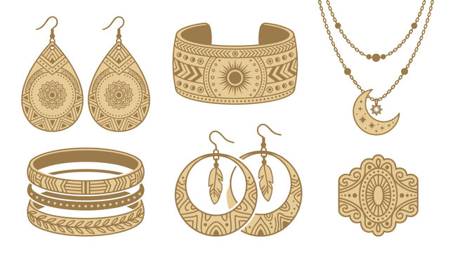 Bohemian Style Jewelry Collection with Earrings Bracelets and Necklace