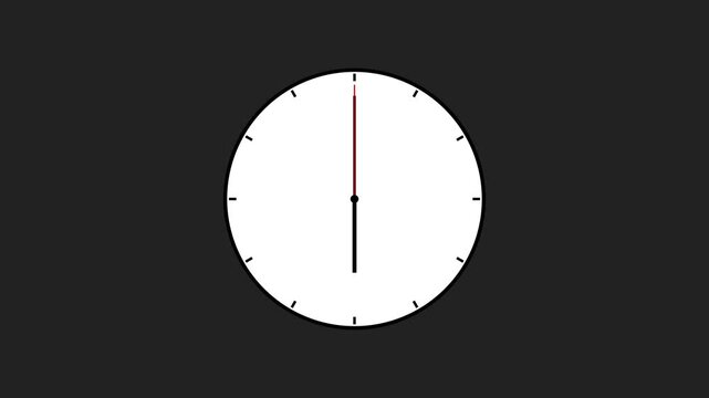 Minimalist analog clock face animation with rotating second hand on dark background, time watch timer