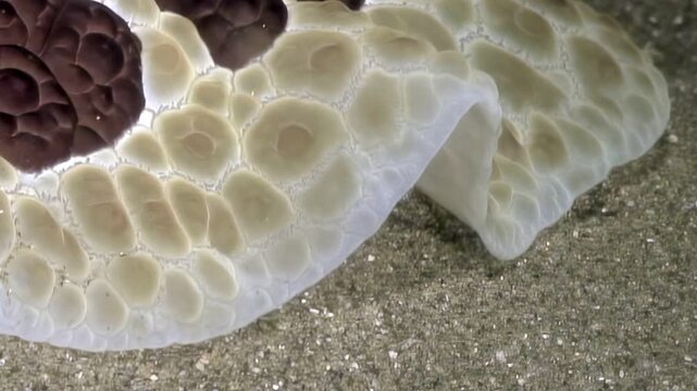 Observe a Navanax inermis sea slug moving slowly across the ocean floor. This nocturnal predator is filmed during daytime in Monterey Bay, California.